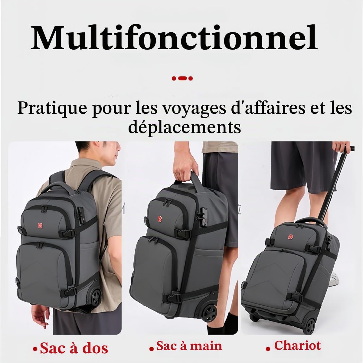 Sac à Dos à Roulettes pour Ordinateur Portable, Sac a Dos Voyage Antivol pour Voyage/Affaires/Université/Femme/Homme