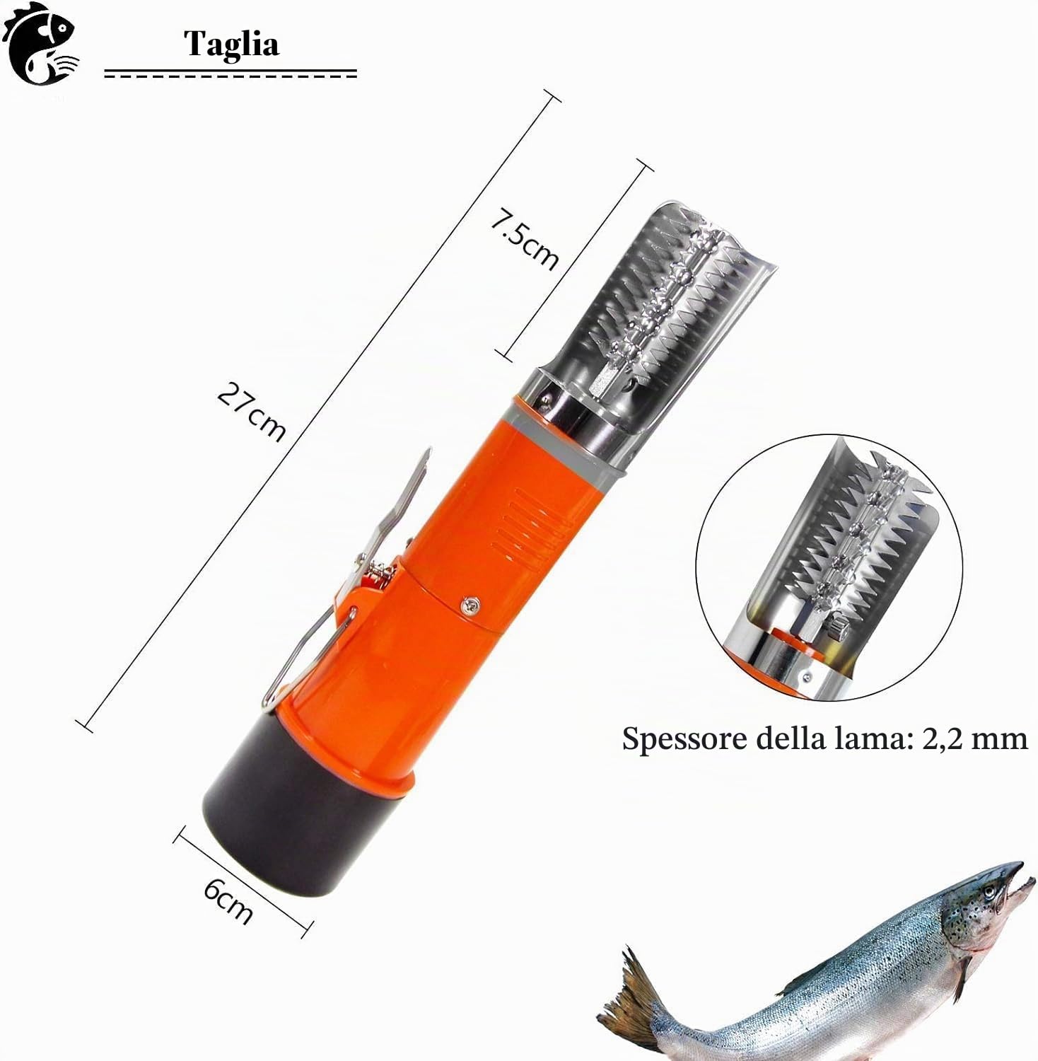 MXBAOHENG Raschietto Elettrico per Pesce Squamatore Elettrico Scaler Pesce Elettrico Raschietto Elettrico per Pesce Squamatore Pesce Elettrico Fish Scaler(Arancione (1 Batteria))