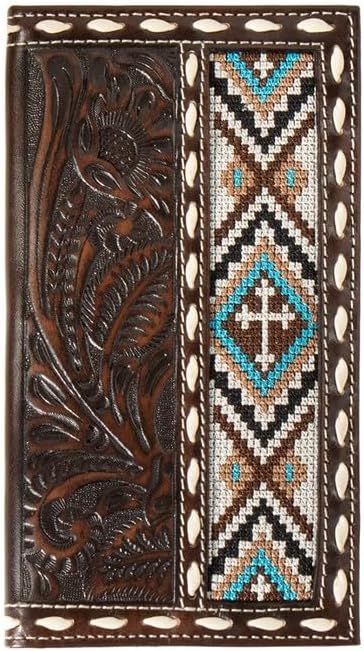 Nocona Belt Co. Men's Rodeo Floral Embossed Cross Embroidered Wallet, Brown