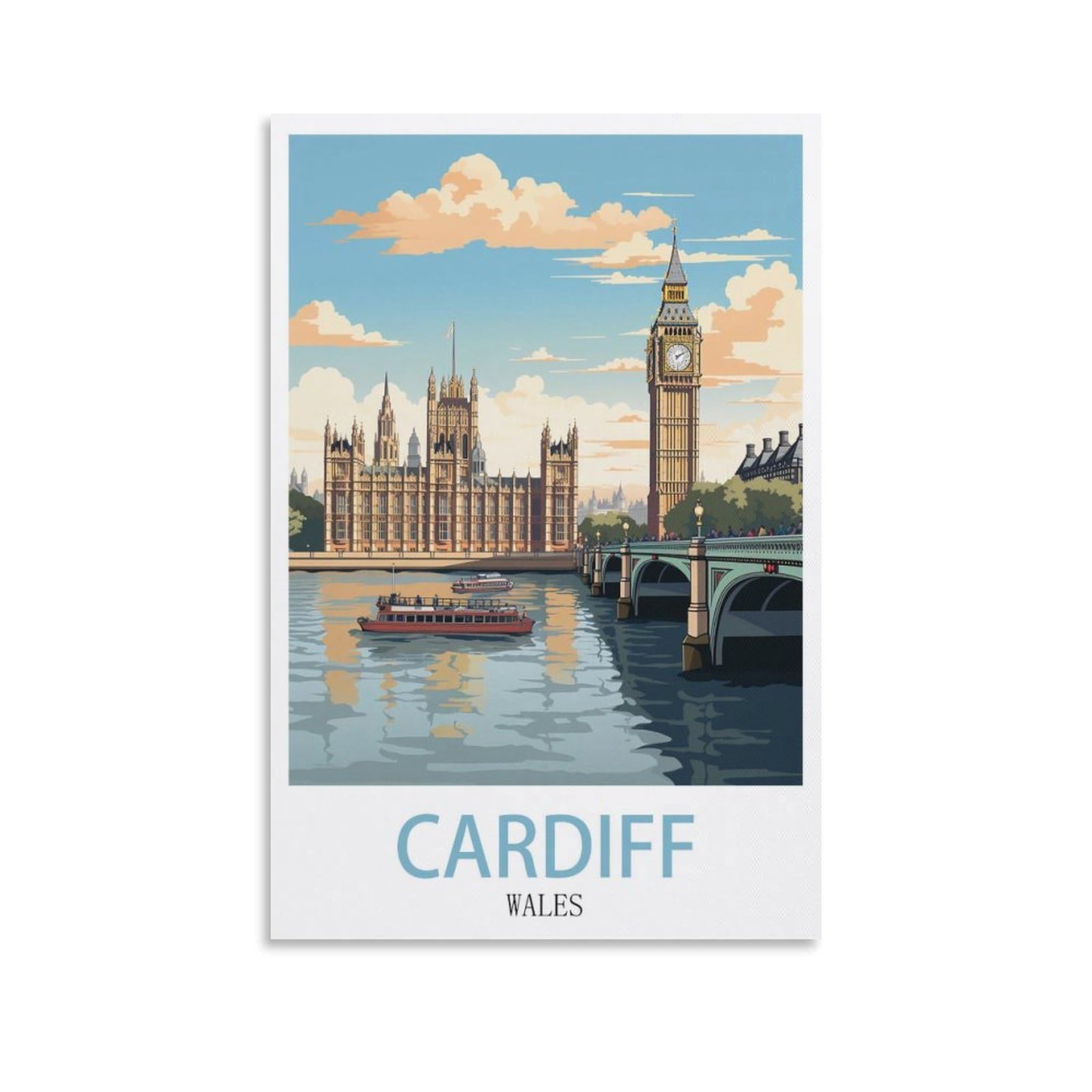 Ezmlfa S393 5D Diy Diamond Painting Kit,Cardiff Wales Diamond Art Kits For Beginner,Gem Art Kits Round Drill For Home Wall Decor Gifts 30X40cm