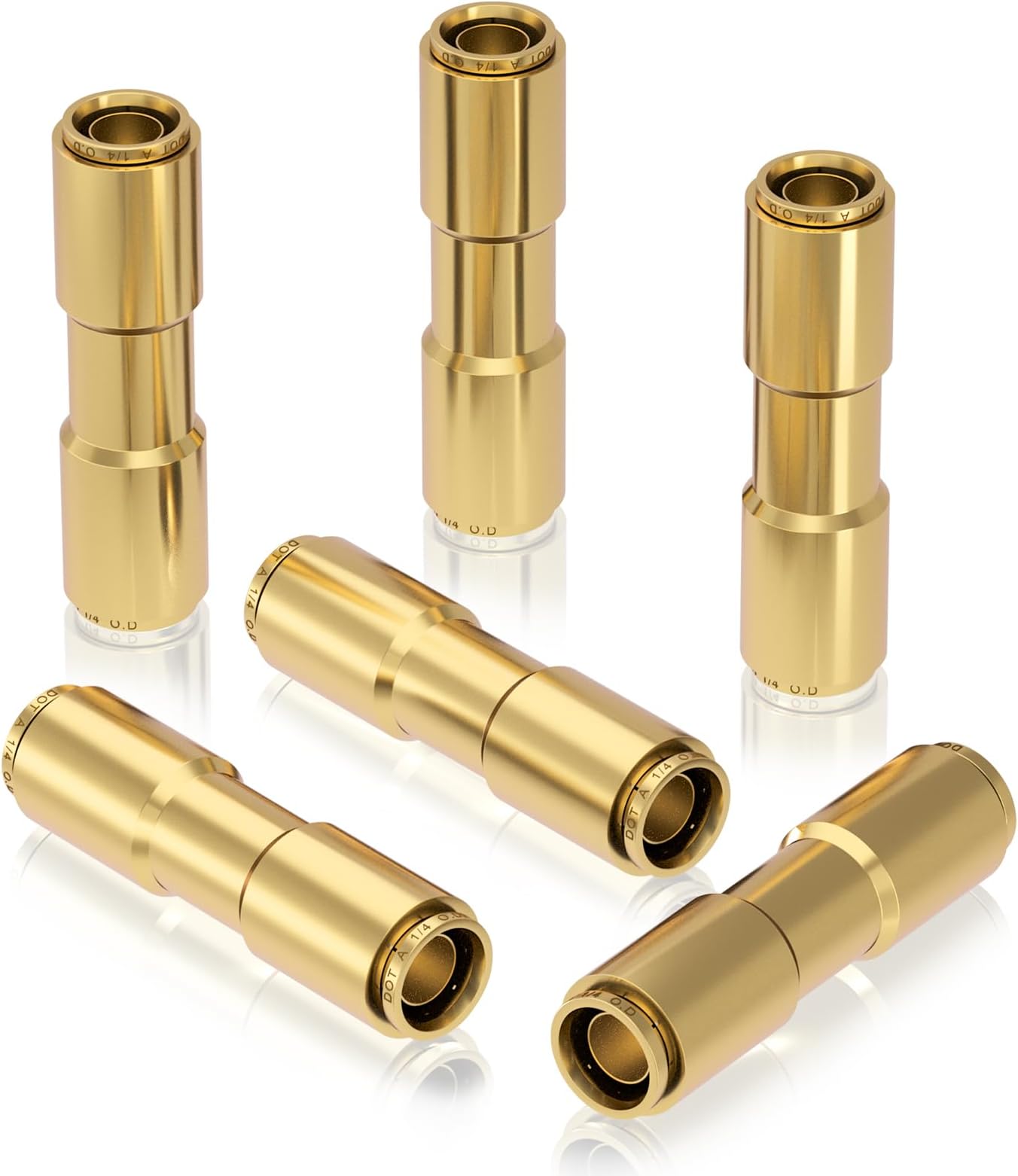 6 PCS 1/4 Brass DOT Air Line Fitting Straight Union Quick Connect Fittings 1/4 Air Hose DOT Air Fittings for Semi Truck Trailers Industry Air System