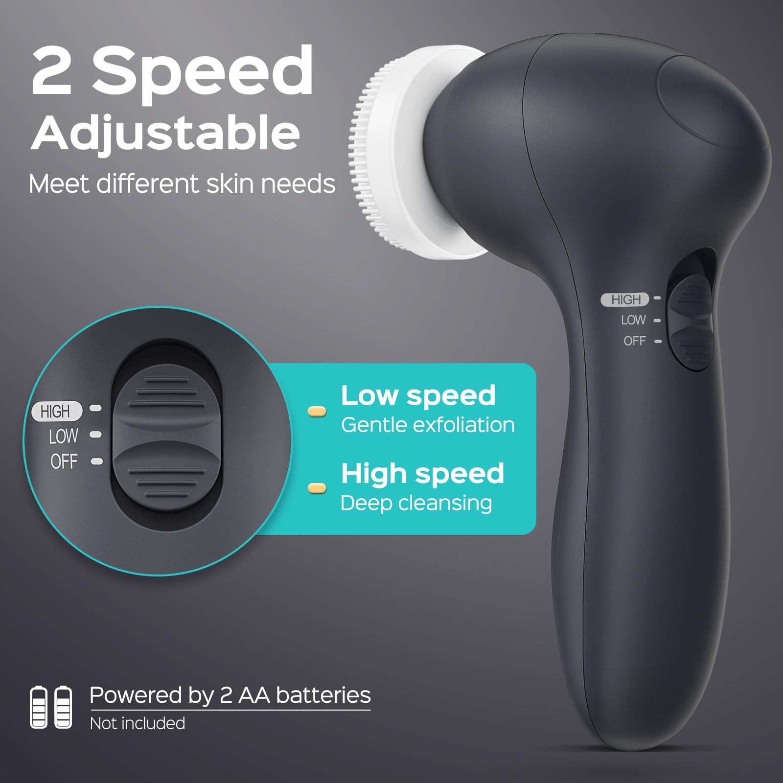 COSLUS Facial Cleansing Brush Face Scrubber, Standard Set, Light Grey view 6