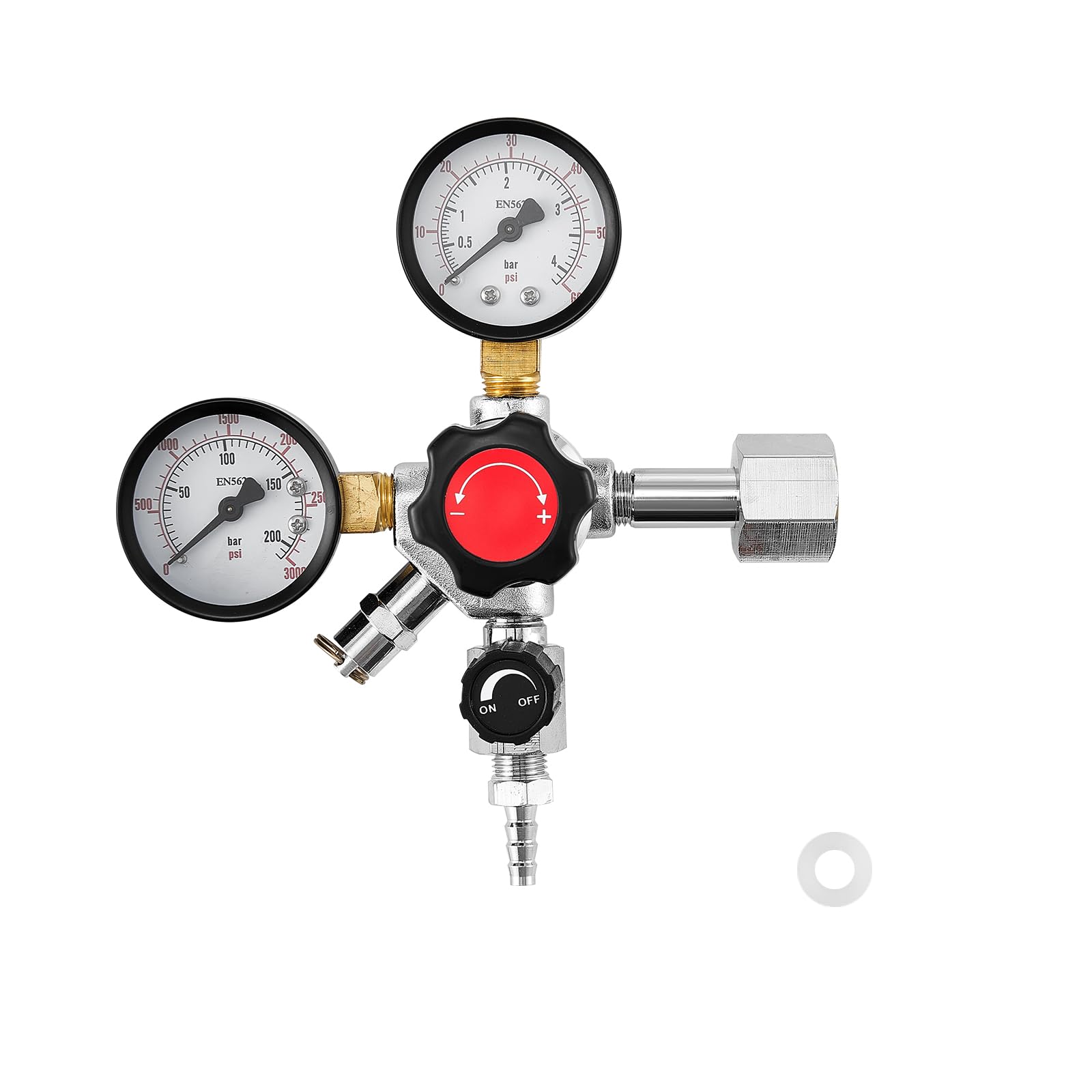 VEVOR Régulateur de CO2, Détendeur pour Tireuse à Bière à Double Manomètre et Valve Unique, Pression Réglable 0-60 psi, Compatible avec Raccord W21,8, pour Bière Pression et Réfrigérateur à Fût