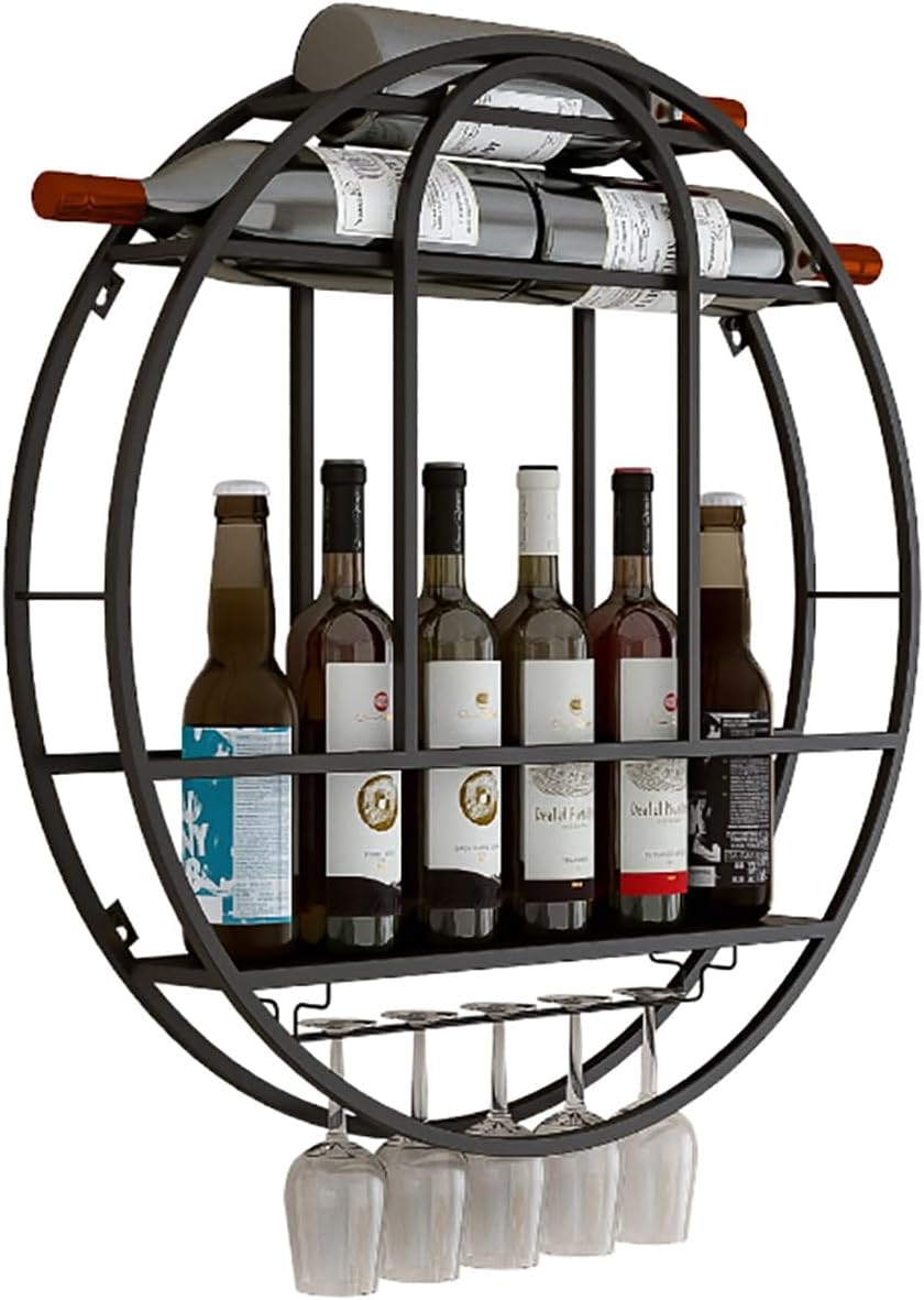 LED Wine Rack Wall Mounted Wall Mounted Wine Rack Bar Shelves Wine Bottle Holder Liquor Bottle Display Shelf Supports Wine Storage Display Rack for Bar Cafe Kitchen Living Room Dining. ( Color : Black