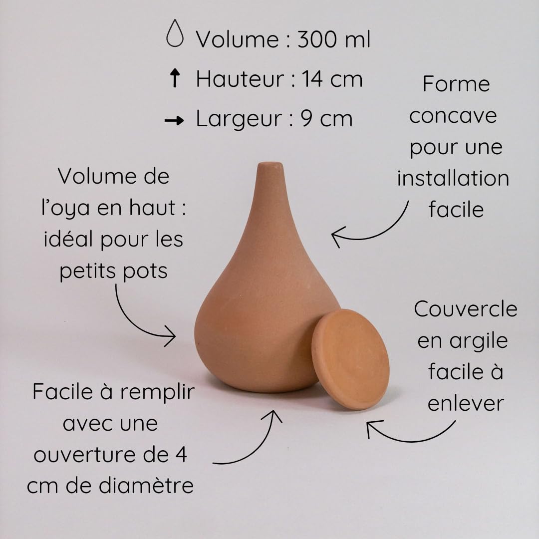 Oyas a 3 Oyas à Planter de 300 ML en Terre Cuite avec Couvercle - ollas pour Plante intérieure et extérieure - Goutte à Goutte par capilarité