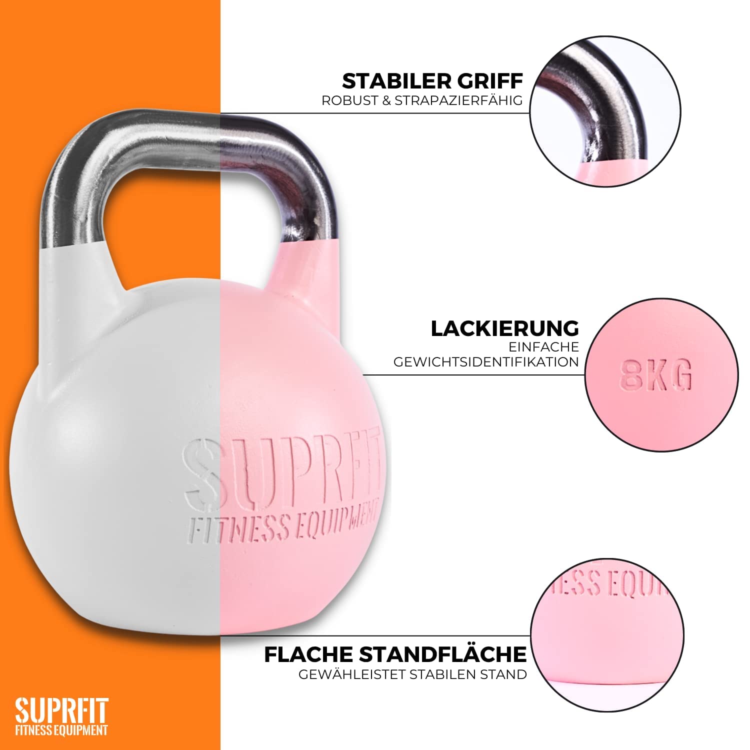 Suprfit - Pesi Kettlebell Pro Competition, da 8 – 32 kg | per sollevamento pesi, crossfit, bodybuilding | in qualità da studio professionale | in acciaio