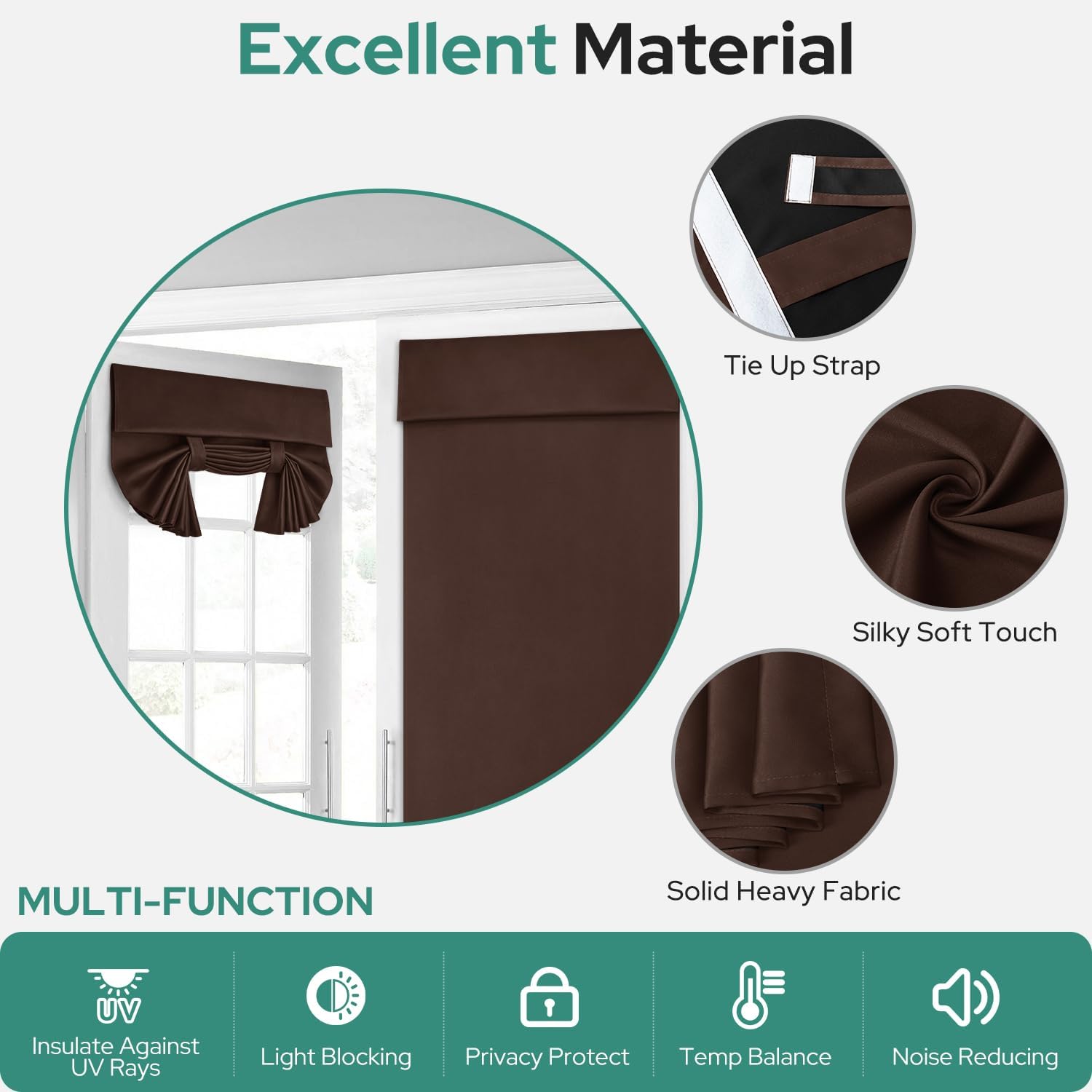 HOMEIDEAS 100% Blackout French Door Curtains, Privacy Door Curtains for Window, 30 X 40 Inch Room Darkening Blinds, Thermal Insulated Window Shades for Bedroom, 1 Panel, Brown