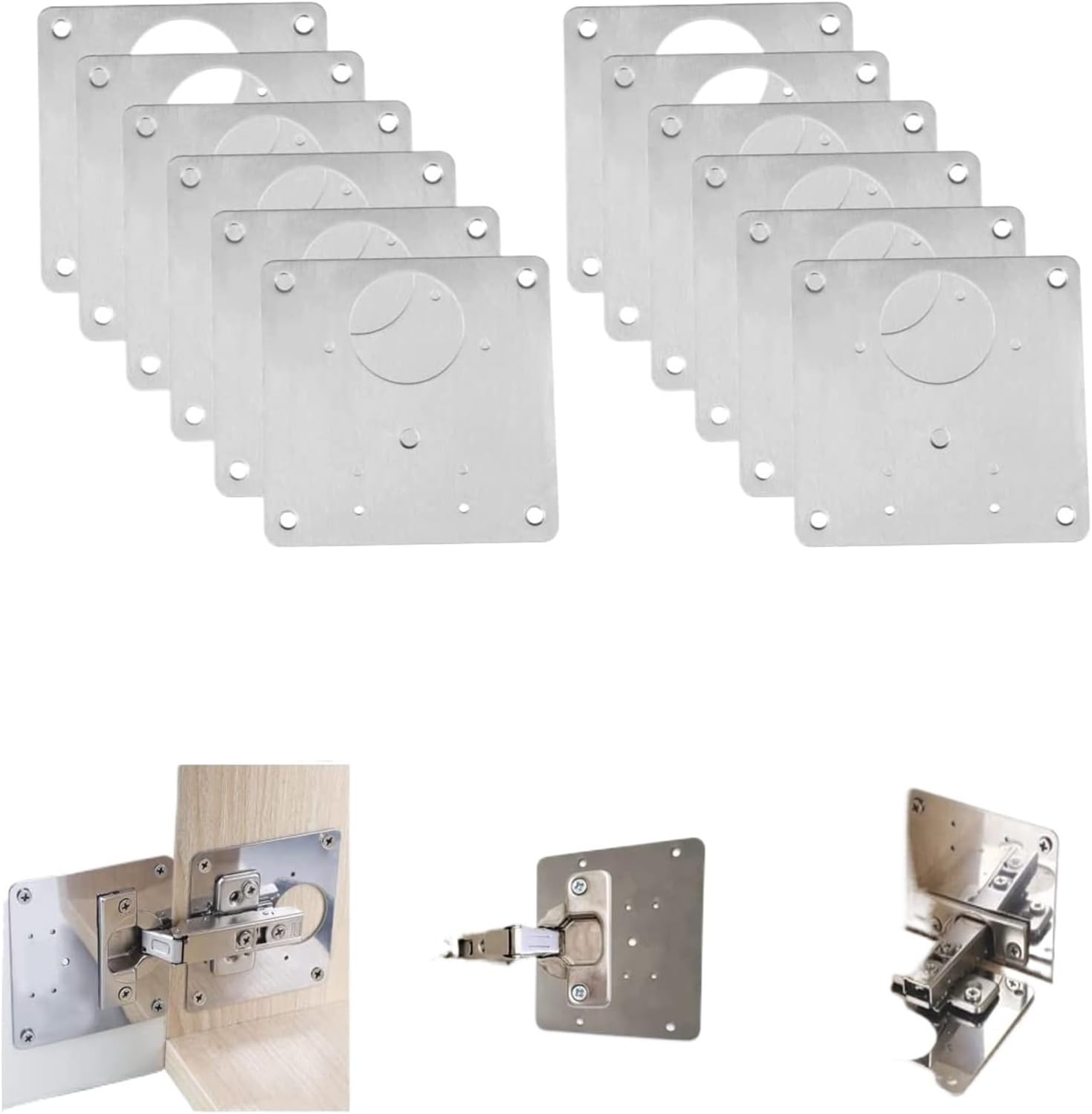 12Pcs Cabinet Hinges Repair Plate Set Stainless Steel Hinge Repair Brackets Kit with Fixing Screws for Furniture Shelves Cabinet