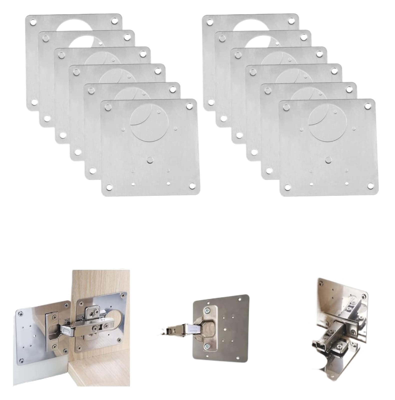 CLEUFWKO 12Pcs Cabinet Hinges Repair Plate Set Stainless Steel Hinge Repair Brackets Kit with Fixing Screws for Furniture Shelves Cabinet