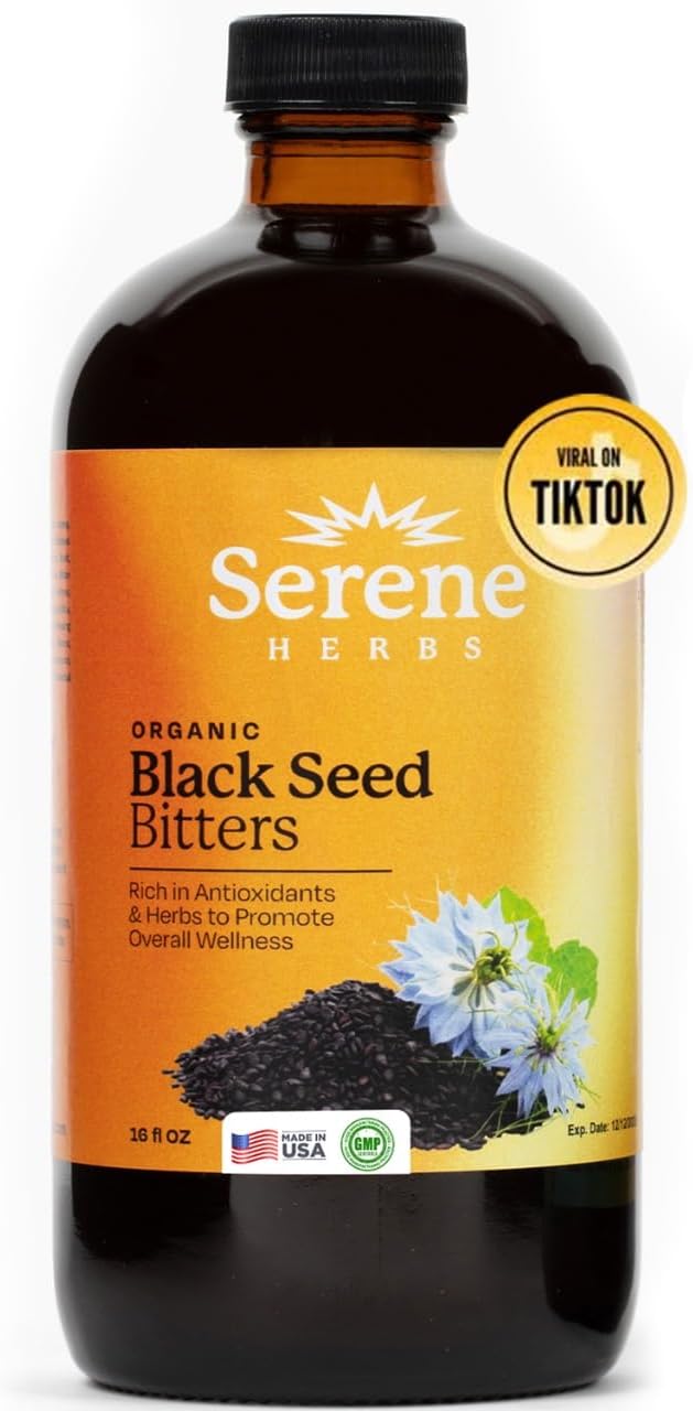 Black Seed Bitters with Black Seed, Milk Thistle, Sea Moss, Dandelion Root, Ginger, Cayenne, Moringa Super Antioxidant for Immune Support, Joints, Digestion, Hair & Skin|16 oz
