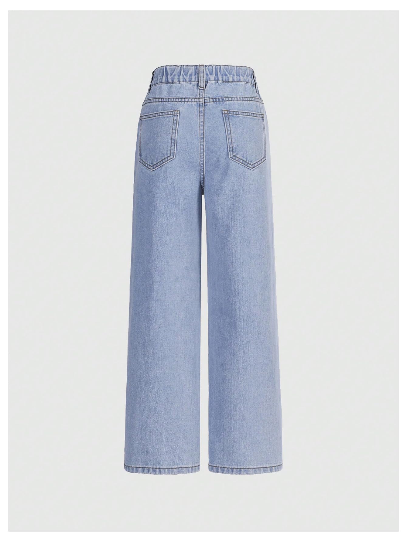 Floerns Pantalones de mezclilla rasgados y desgastados para niña, cintura elástica, pierna ancha, con bolsillo