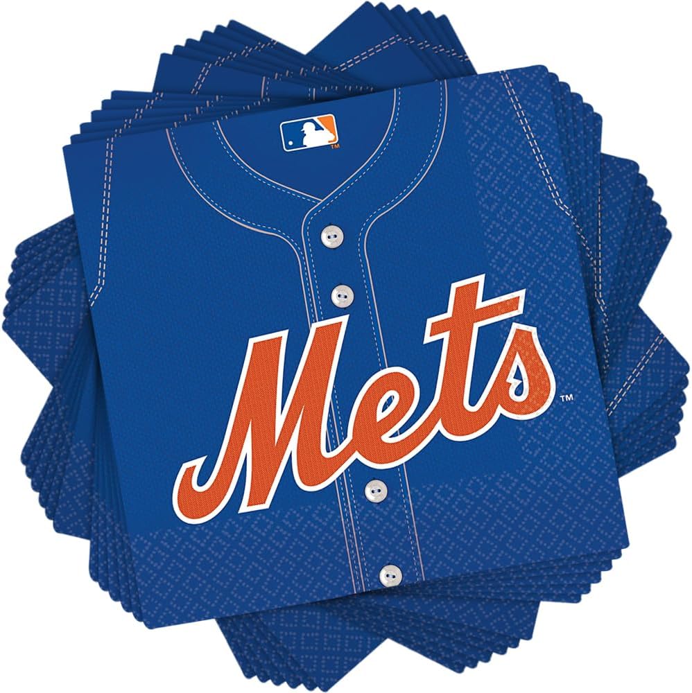 NY Mets Luncheon Napkins - 6.5" x 6.5" (12 Pack of 36) - Perfect for Baseball Fan Gatherings, Parties & Celebrations (432 Pcs. in Total)