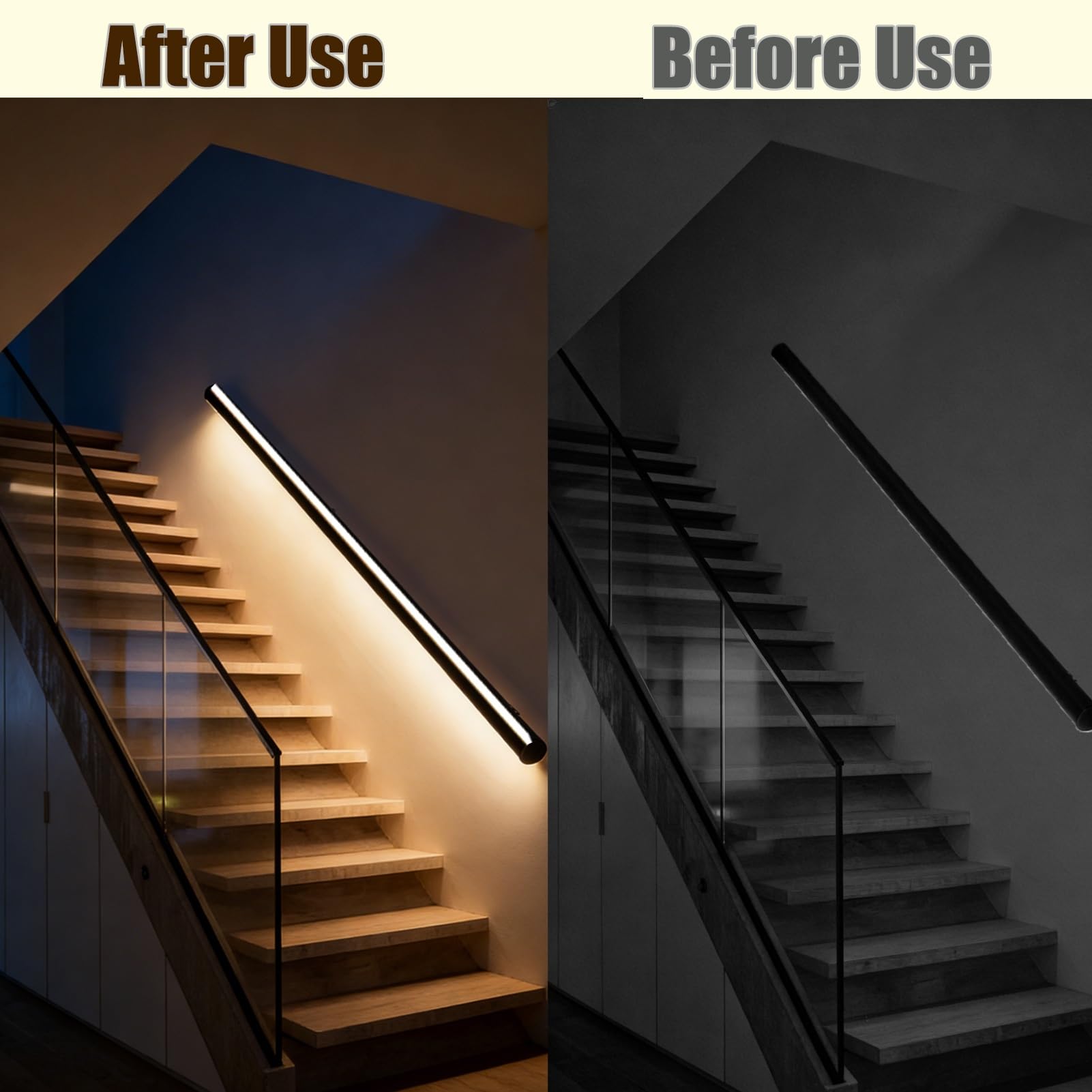 Pasamanos de escalera iluminado con sensores duales, barandilla de escalera de aluminio cableada para interiores, pasillo o loft seguridad en el hogar