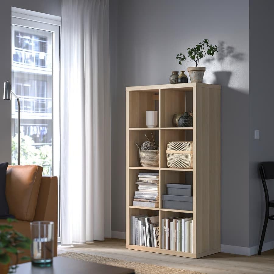 ZRIZAURA KALLAX 8 Cube Shelving Unit, 77x147 cm – Standing or Lying Storage Solution for Home, Living Room, Office & Craft Spaces – Cube Shelf for Baskets & Organising (White stained oak effect) — image 1