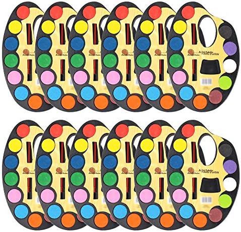 Mini Watercolor Kids Paint Set – (Bulk Pack of 12) – 5 Water Color Paints, Palette Tray and Painting Brush, for Art Party Favors, Kids Prizes, and Paint Party Supplies