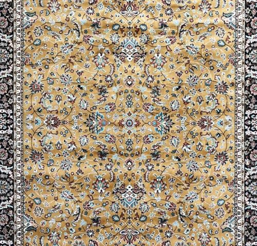 Image of Handmade Pure Silk Carpet 2 x 4 Feet Designer Oriental Silk Rug, Luxury 100% Silk Area Rug Perfect for Living Room, Bedroom & Home Decoration (MAC-23 Gold)
