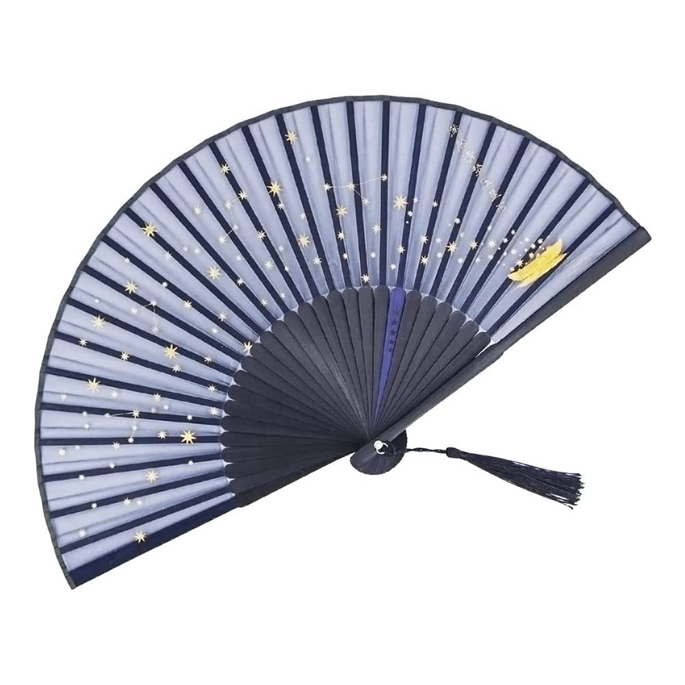 CTRLZS Small Folding Hand Fan for Women Japanese Vintage Style Bamboo Silk Fans for Party Wedding Dancing Decoration Blue