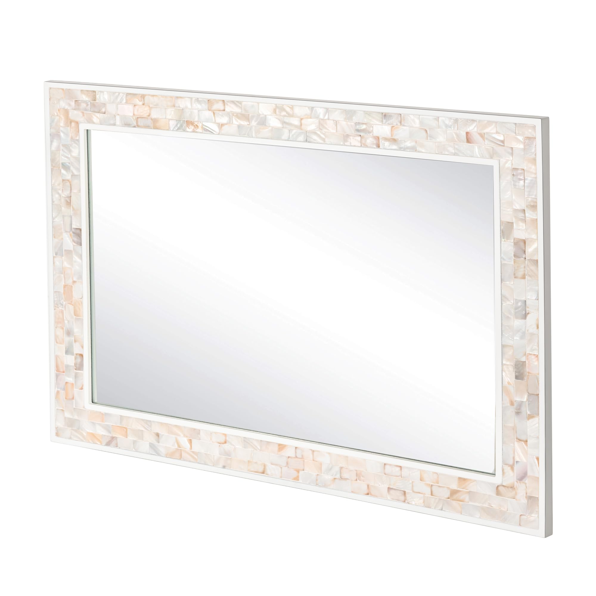 Mosaic Bathroom Mirrors for Wall 24x36 Inch, Natural Mother of Pearl Inlay White Framed Rectangle Mirror with Tempered Glassfor Bathroom, Bedroom or Entryway