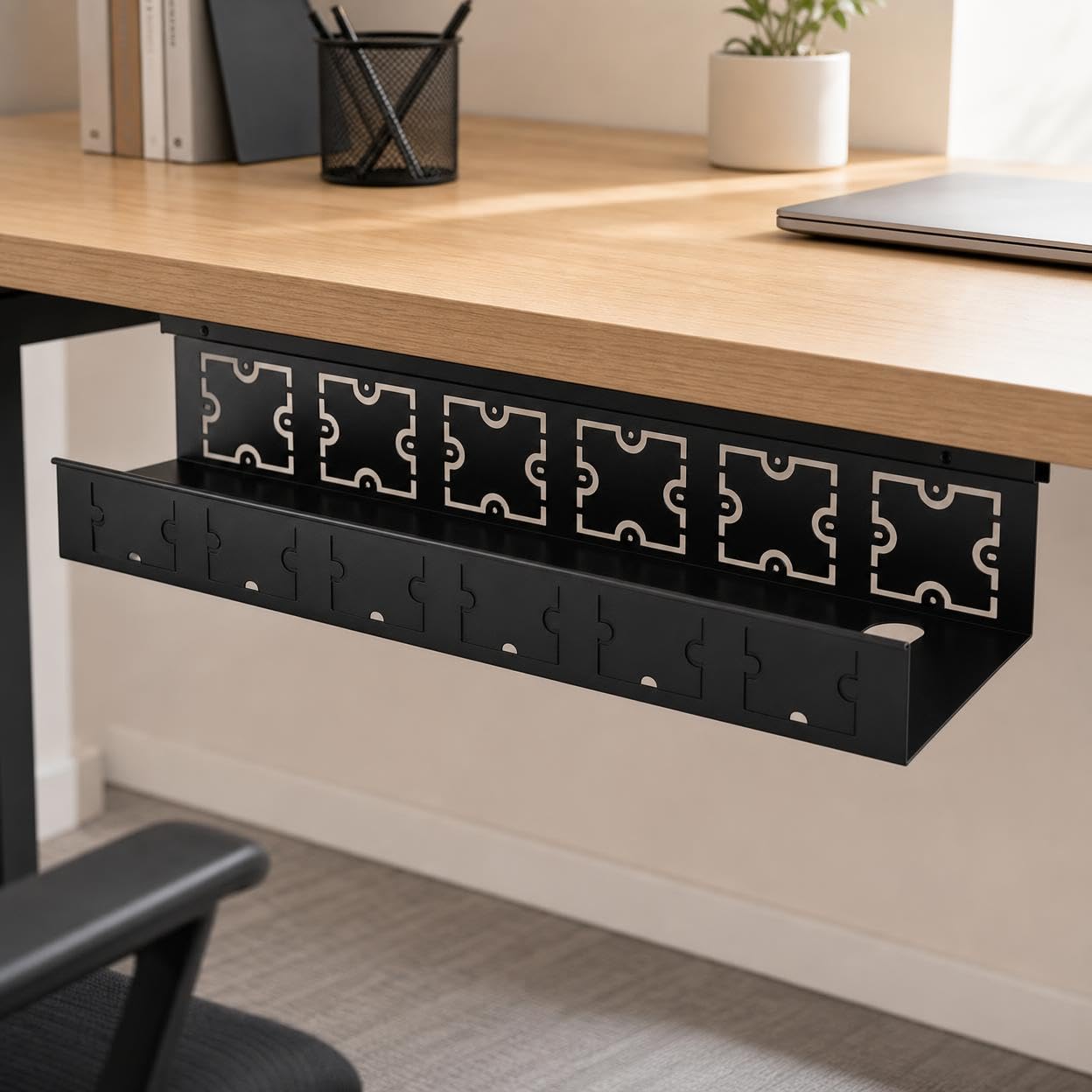 Supporto Organizzatore in Acciaio Carbonio con Viti per Scrivania Operativa Raccoglitore Fili Sotto Banco Contenitore per Postazione Computer, 750mm lungo