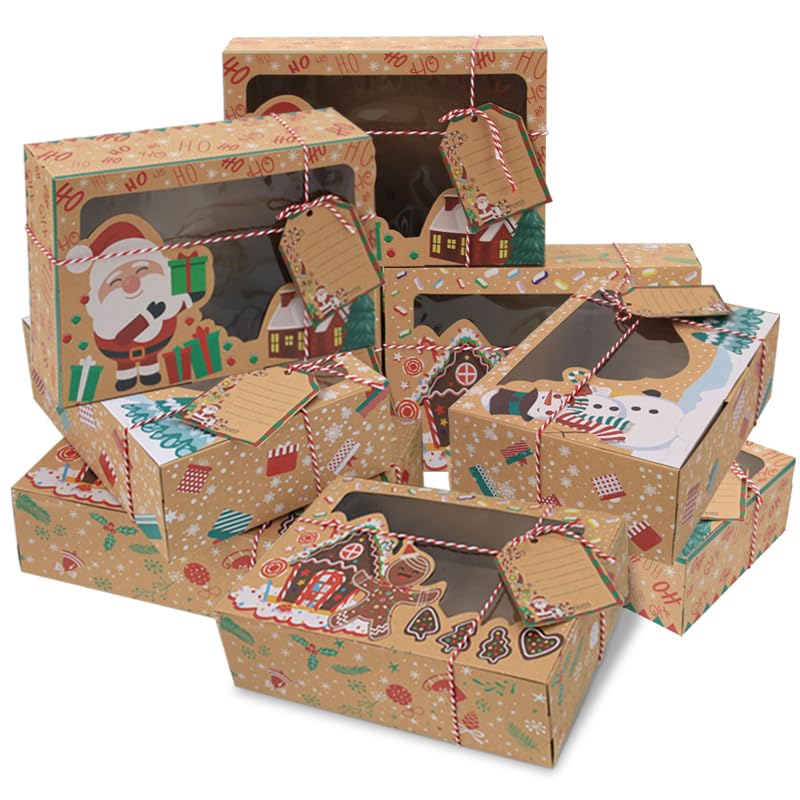 12 Stück Weihnachten Geschenkbox Kraftpapier Geschenkschachtel Merry Christmas Süßigkeiten Box Schachtel Geschenkkarton Deko für Weihnachten Geschenke (XX)