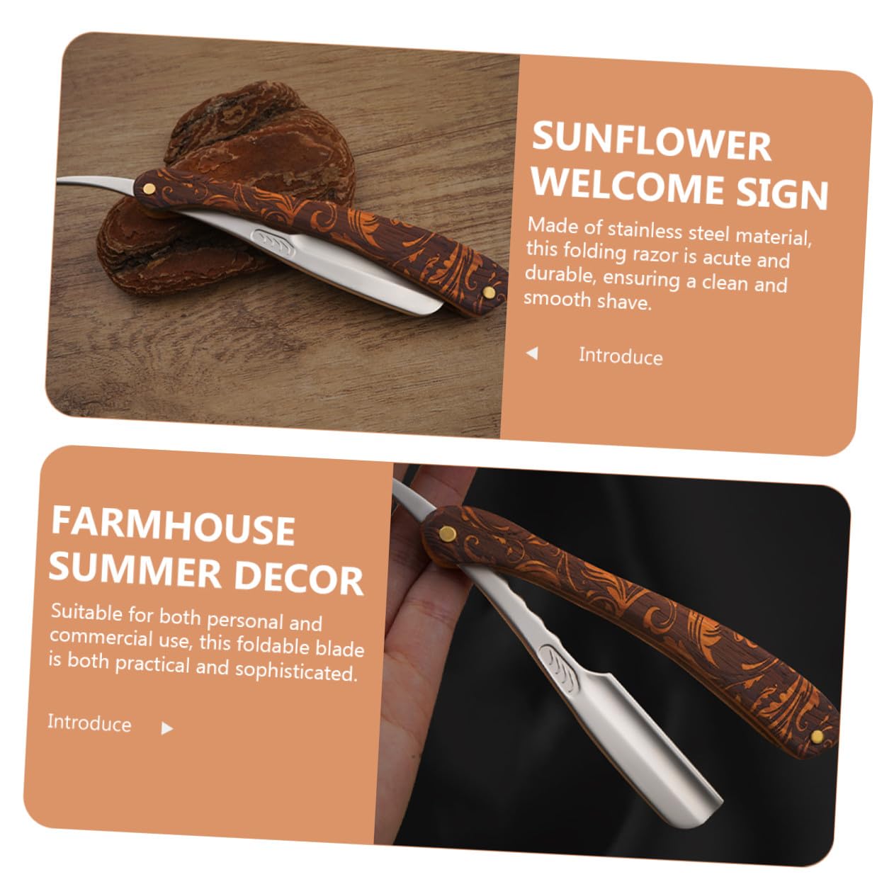 Rasoio Professionale in Acciaio Inossidabile Manico in Legno Vintage per Rasatura Manuale Precisa e Uso Commerciale o Personale