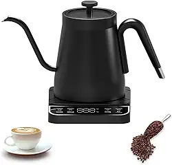 Chaleira elétrica pescoço de ganso - Café e chá derramados, aquecimento rápido, controle preciso da temperatura, programação, temporizador de preparo integrado, preto fosco, 220V,1200W，0,8 l