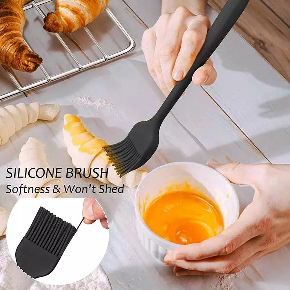 Espátula de Silicona Antiadherente para Crema, Cuchara raspadora, Cepillo de Aceite, espátulas Resistentes al Calor, Utensilios de Cocina Flexibles para Hornear (Color: Negro)