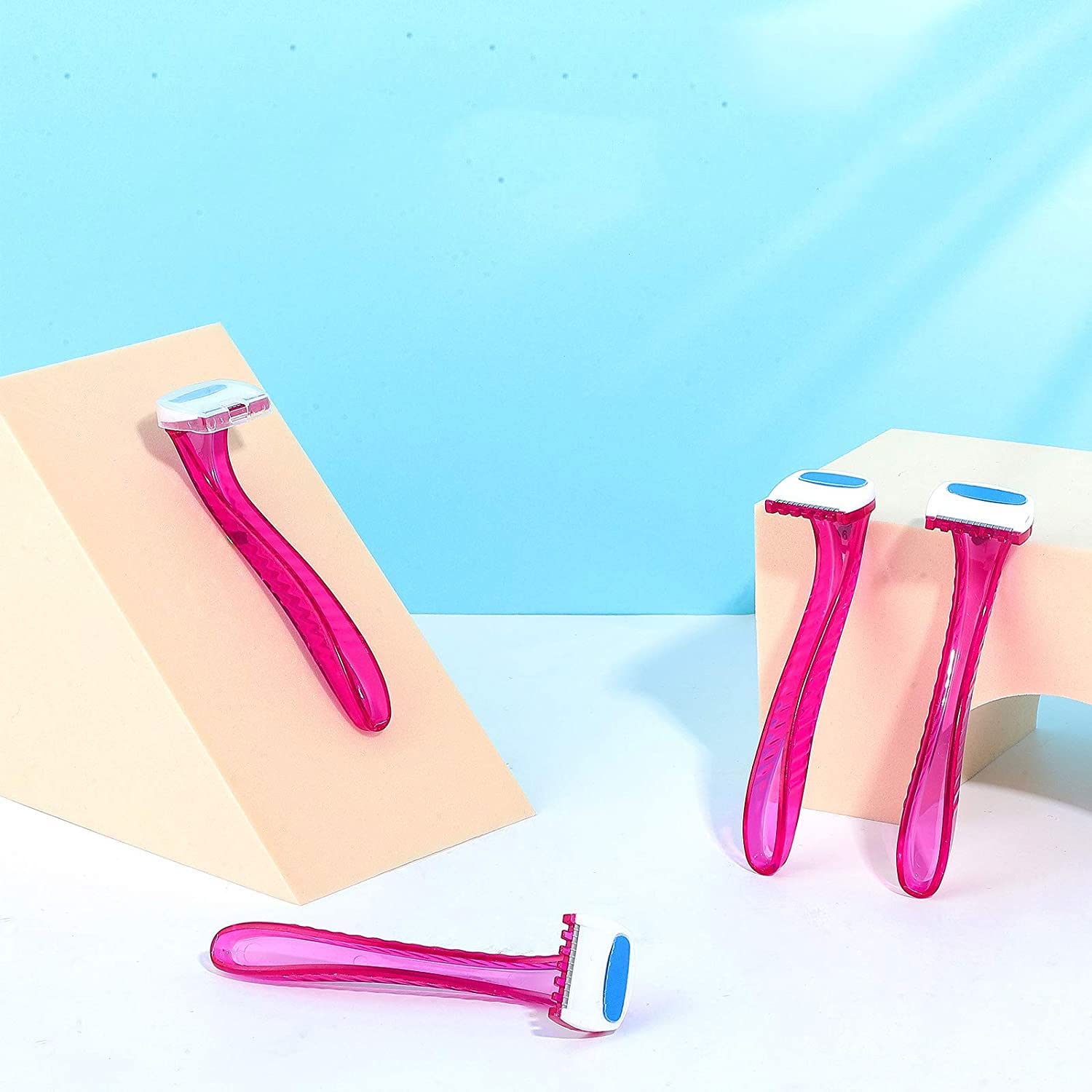 Excefore Bikini Trimmer Women's Portable Travel Accessories Shaver Removal Beauty Razor T-Type for Body Cosmetic Tool (12 Pieces, Pink)