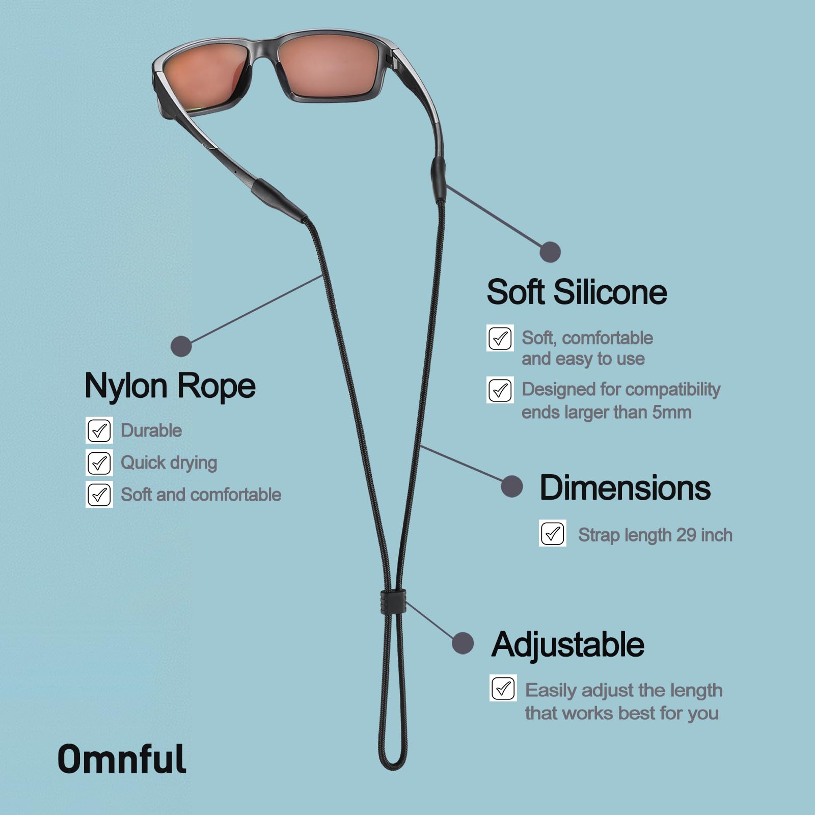 Soporte de correa para gafas, correa para gafas, soportes para gafas alrededor del cuello, correas ajustables para gafas de sol para hombre
