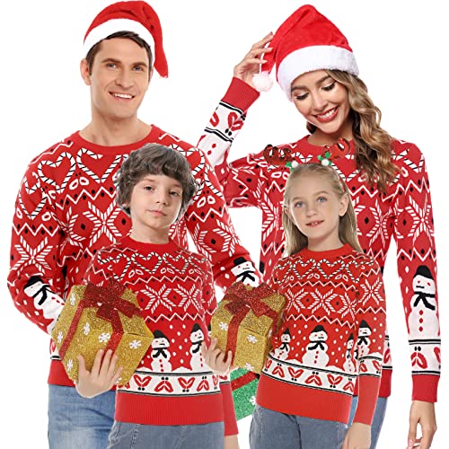 Marvmys Family Matching Christmas Sweater Round Neck Snowman Ugly Knitted Sweater Pullover for Men Women