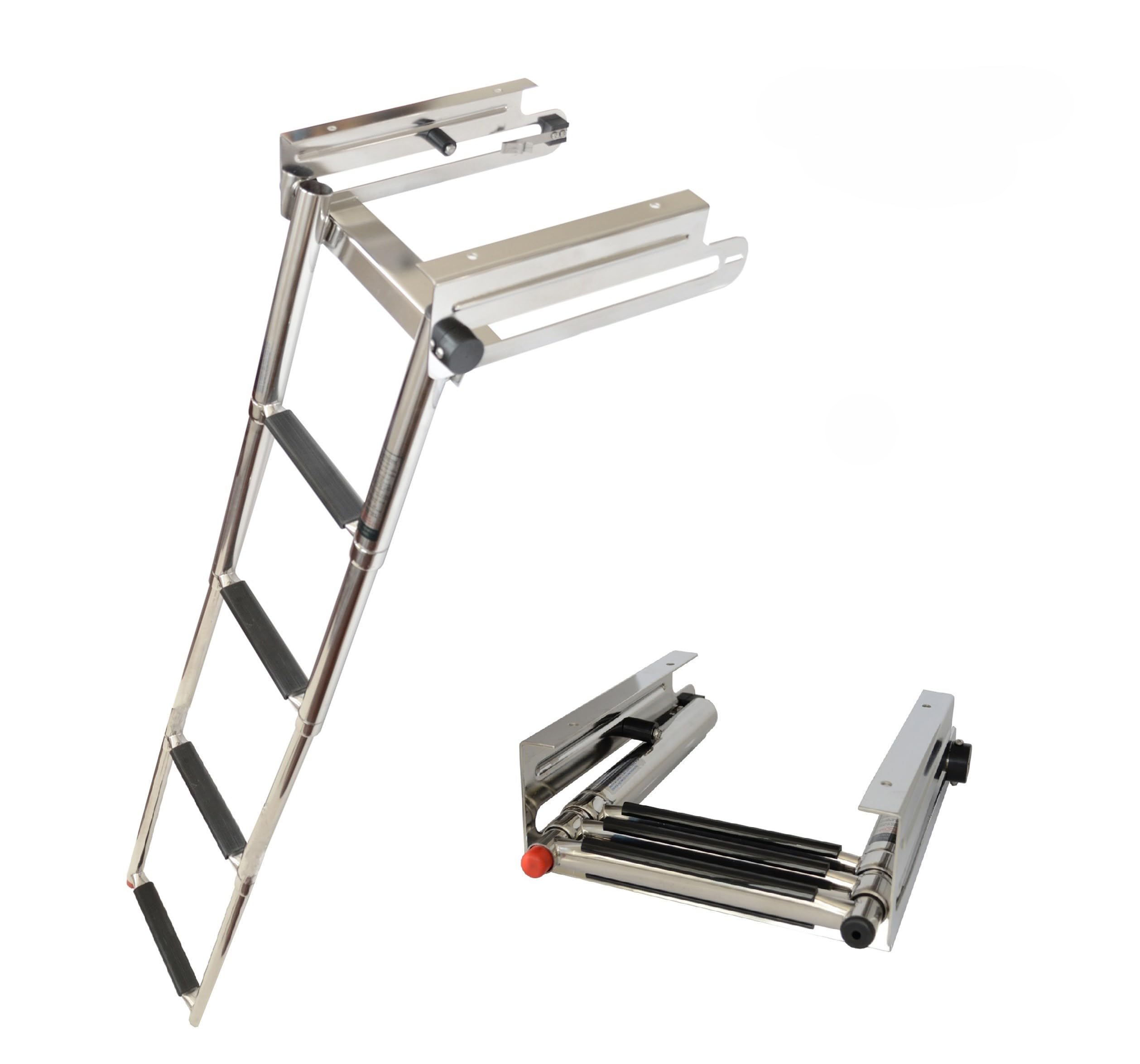SeaLux Stainless Steel Pop-N-Lock Boarding 4-Step Undermount Sliding Marine Boat Telescoping Swim Ladder