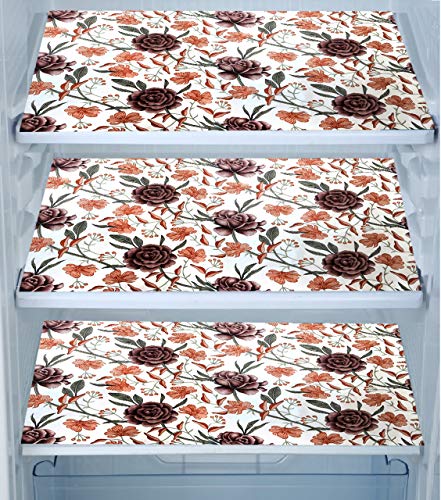 Image of Combo Set of 1 Pc Fridge Top Cover With 6 Utility Pockets and 3 Pc Fridge Mats (Brown, Set of 4)