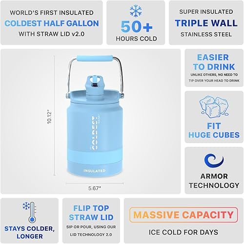 Miniatura 3 de The Coldest Water Bottle - Botella de un galón de agua con tapa superior abatible, con popote, botella de agua de 128 oz (1 galón) (12 galón, Fusion