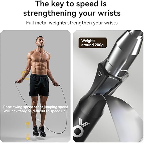 Miniatura 2 de Cuerda de saltar pesada, doble rodamiento suave velocidad de rotación suave, longitud ajustable de un botón para hombres y mujeres, entrenamiento