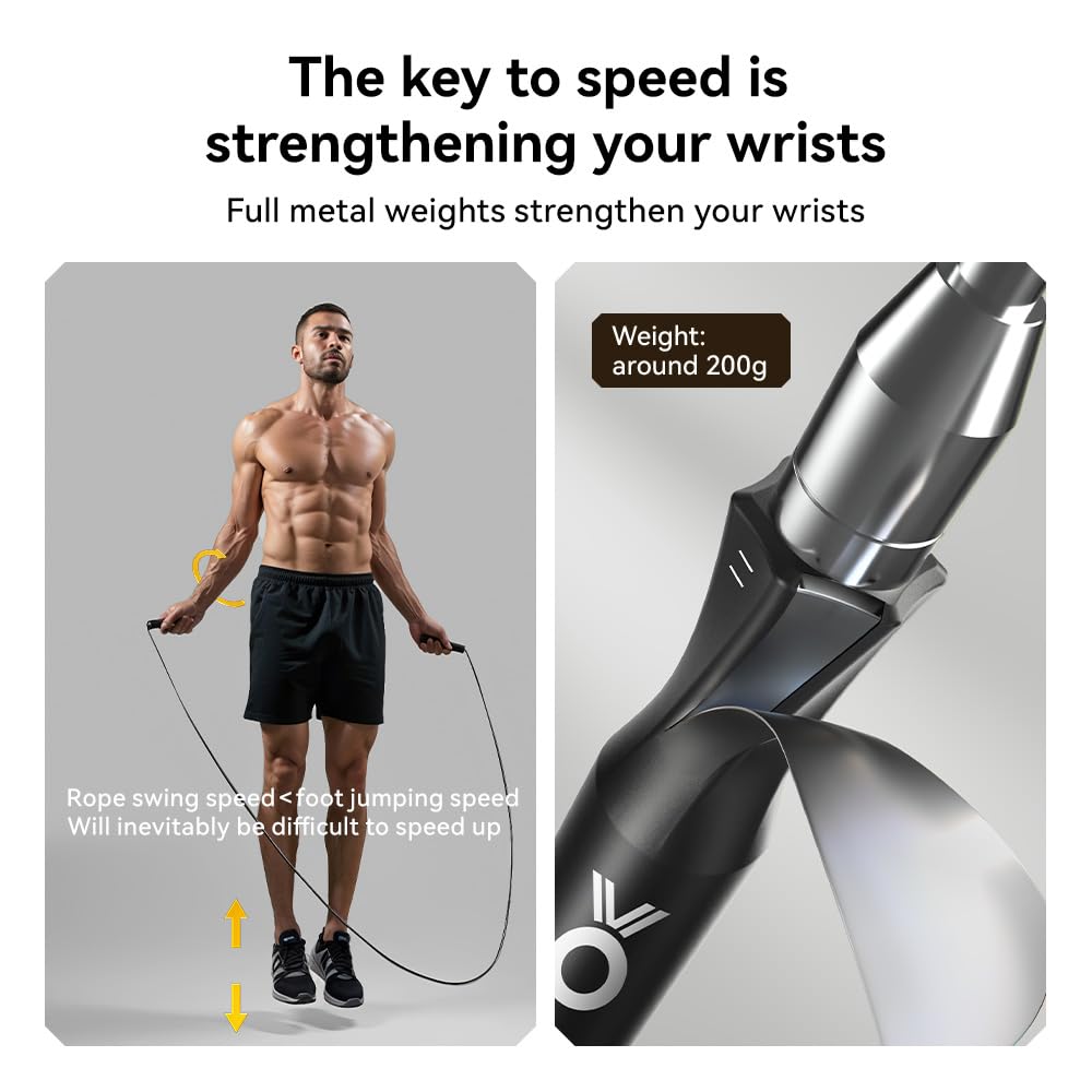 Gewichtetes Springseil, Doppellager, leichtgängige Drehung, Geschwindigkeits-Springseil, Ein-Knopf-Drücken, verstellbare Länge, für Männer und Frauen, Workout mit Metallgriffen für Fitness