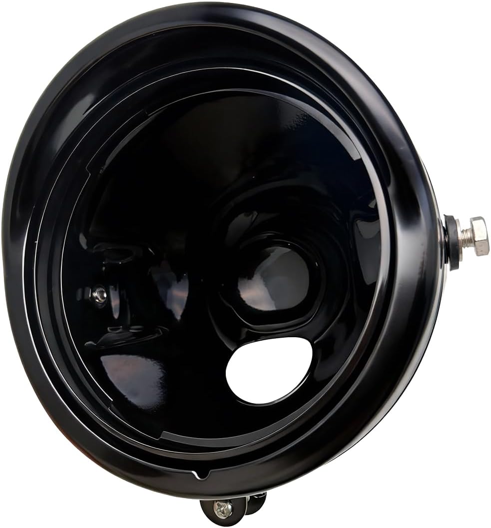 FATECIM 5.75" Round Motorcycle Headlight Bucket Housing with Visor Side Mount 5-3/4 Inch LED Headlamp Shell Protective Cover for Harley Kawasaki Honda Yamaha Suzuki Chopper Cafe Racer Bobber Black