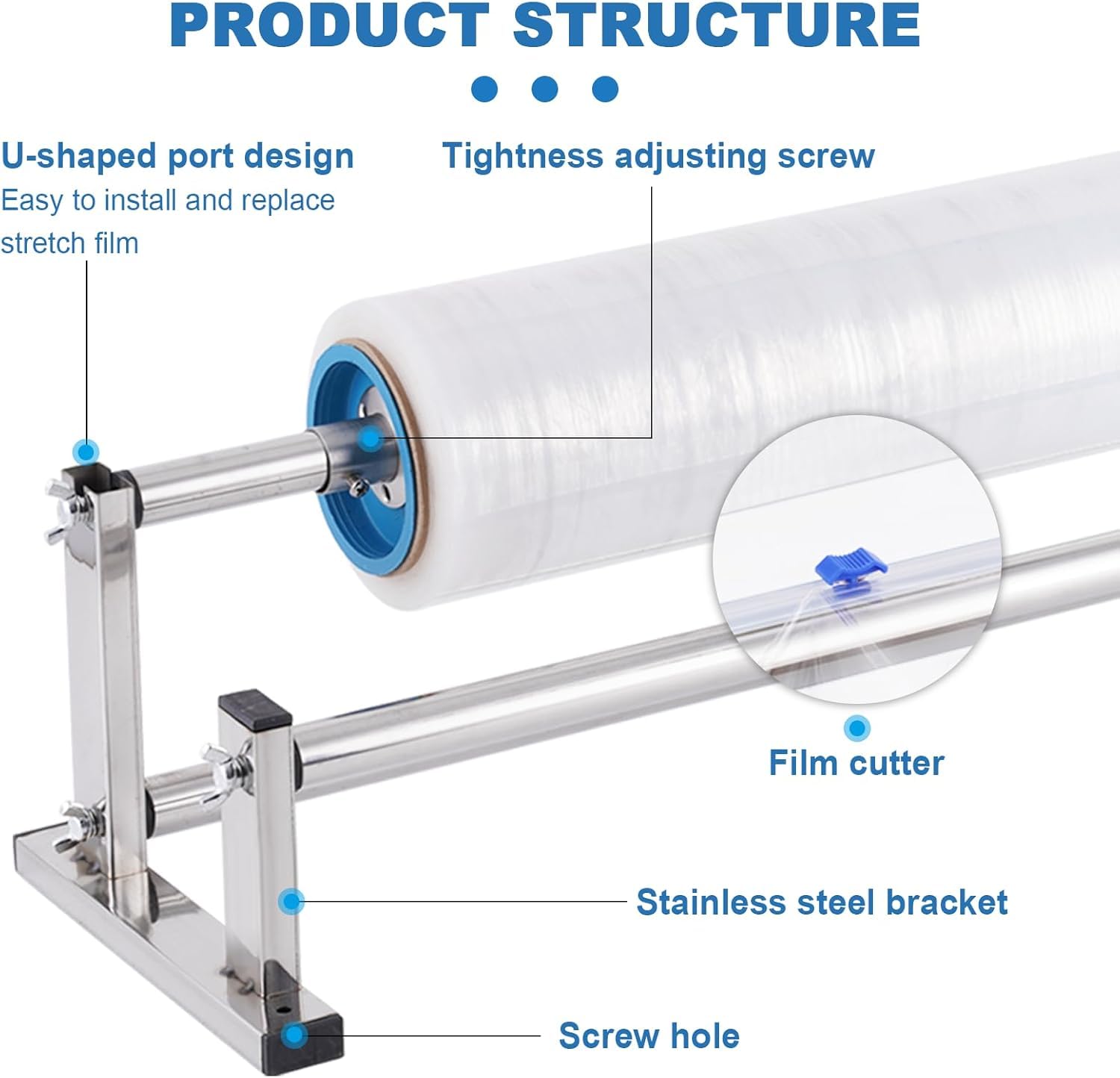 Dévidoir Manuel De Film étirable en Acier Inoxydable - 55 Cm (21,6 Pouces) avec 4 Glissières pour Un Emballage Et Un Transport Efficaces 21.6 inch
