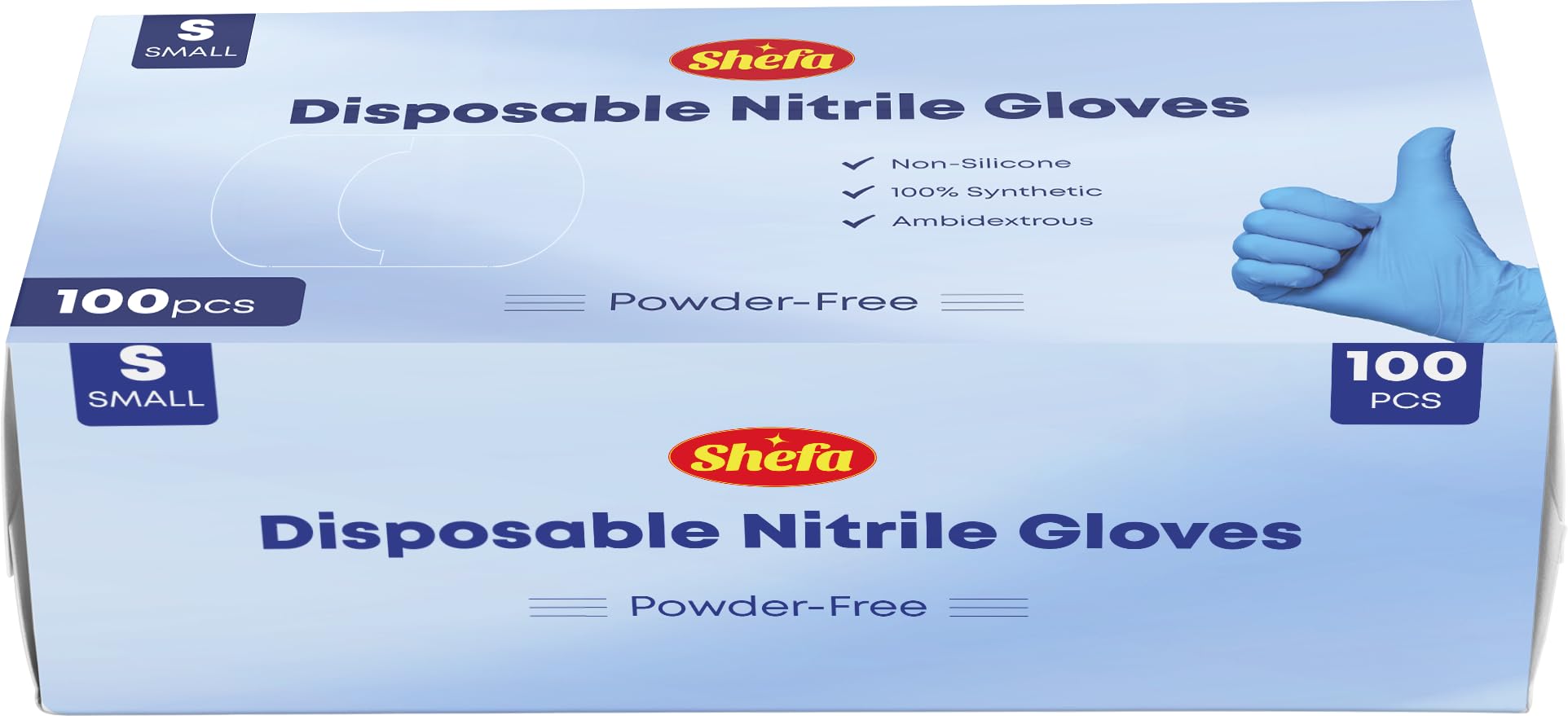 Shefa Blue Nitrile Disposable Gloves Small - Multipurpose, Powder Free Disposable Gloves - Box of 100 Gloves, Blue, (100, S)