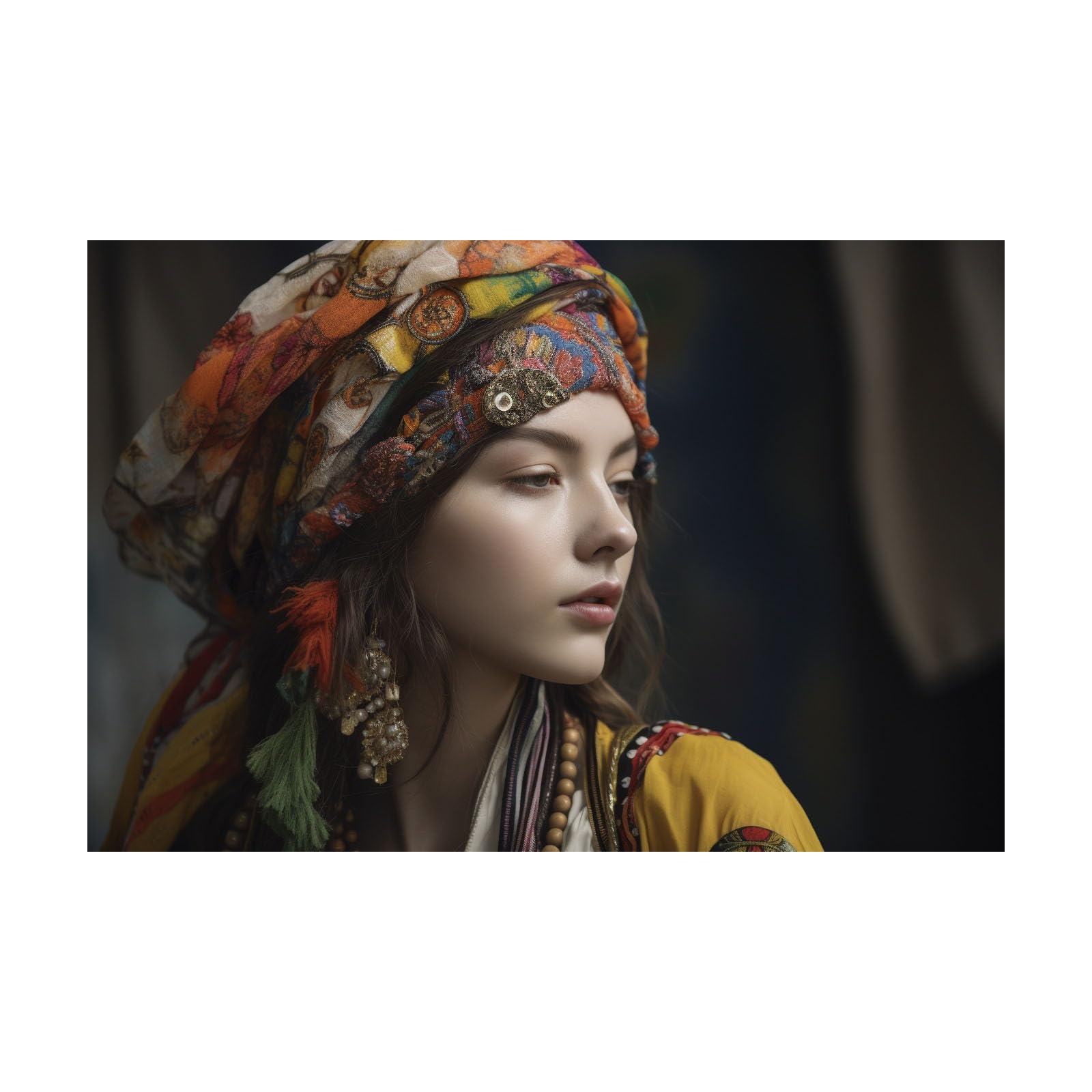 TERUEA Glamorous Art Deco Inspired Bohemian Woman With Colorful Headscarf And Jewelry Women Wall Art Canvas Artwork Canvas Art Home Decor Home Wall Decor(Multi)-70x100cm Unframed