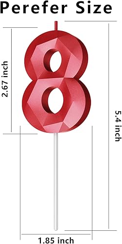 Miniatura 282 de Velas de cumpleaños con número (4 velas rojas) 3D con forma de diamante número Happy Birthday Cake Velas para fiesta de cumpleaños, boda, decoración