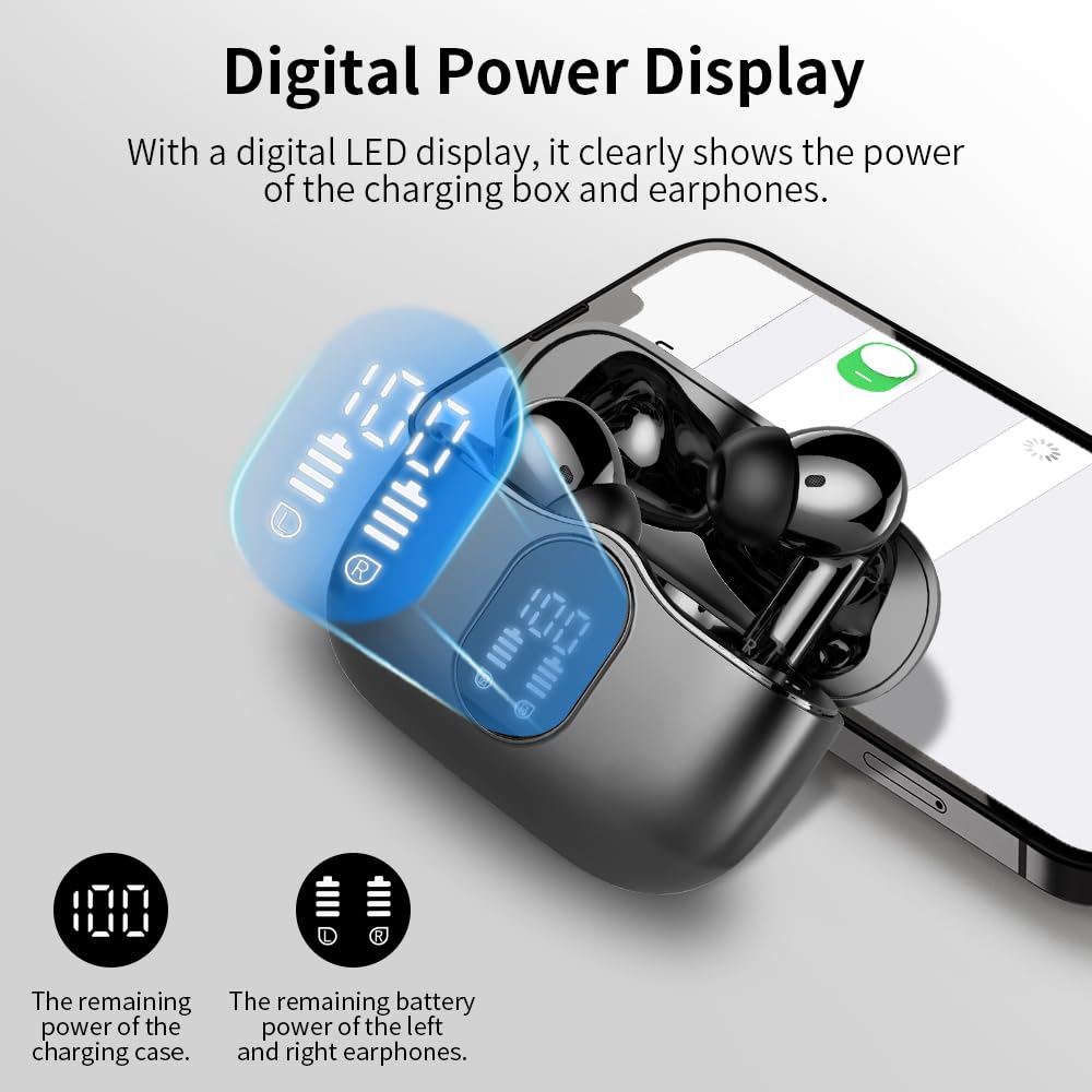 Btootos Auriculares Inalámbricos, Bluetooth 5.4 con HD Micrófono HiFi Estéreo Pantalla LED, Reducción de Ruido, 14.2 mm Controlador dinámico, IP7 Impermeable 40H Cascos Inalambricos
