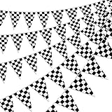 RUBFAC 170ft 120pcs Checkered Black and White Pennant Banner Racing Flags Checkered Flags for Decorations, Birthdays, Event Supplies, Festivals