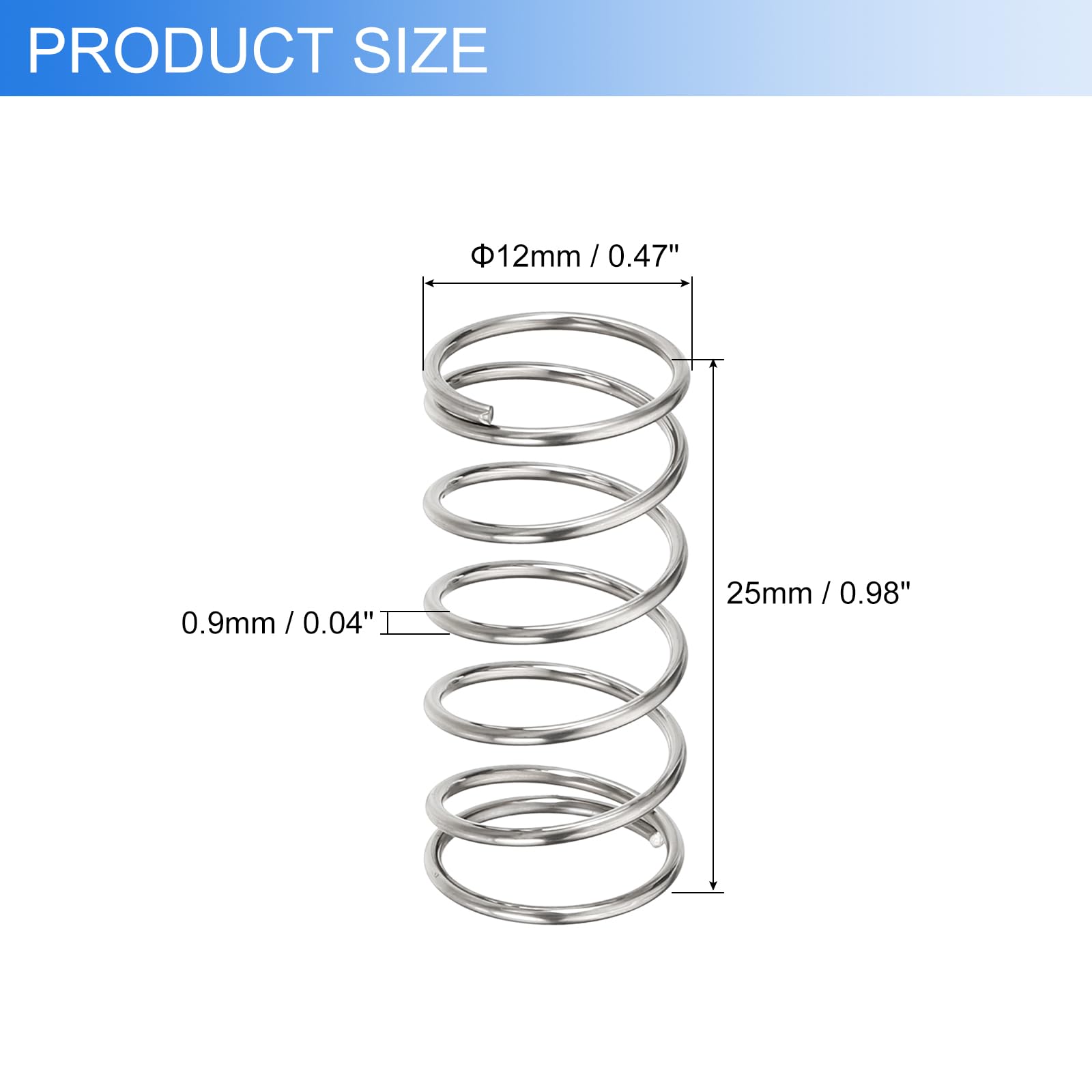 QUARKZMAN 10 sztuk Sprężyny Kompresyjne, Średnica Drutu 0.9mm X 12mm Średnica Zewnętrzna X 25mm Długość, 304 Stal Nierdzewna Sprężyna Przedłużająca Sprężyny Naciskowe.