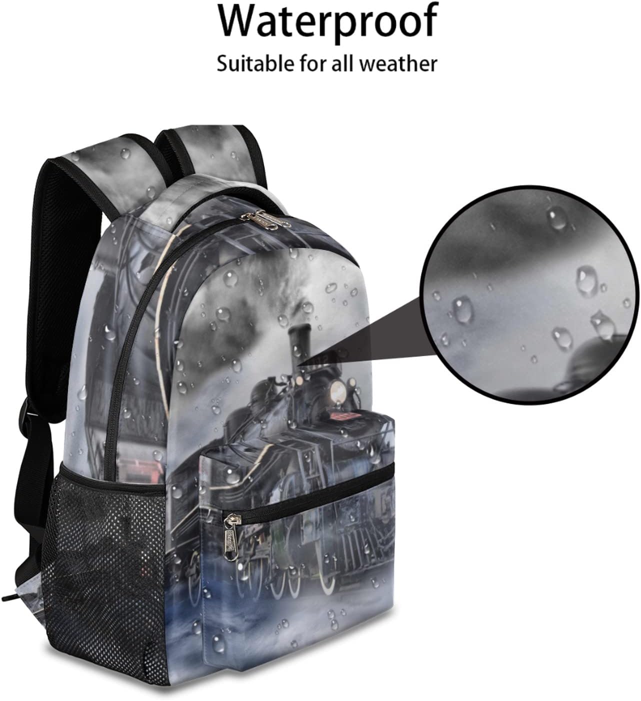 Bardic Steam Train School Backpack for Kids Girls Boys, Vintage Train Travel Backpack Lightweight Water Resistant School Bag Student Bookbag, Laptop Backpack Travel Hiking Camping Daypack
