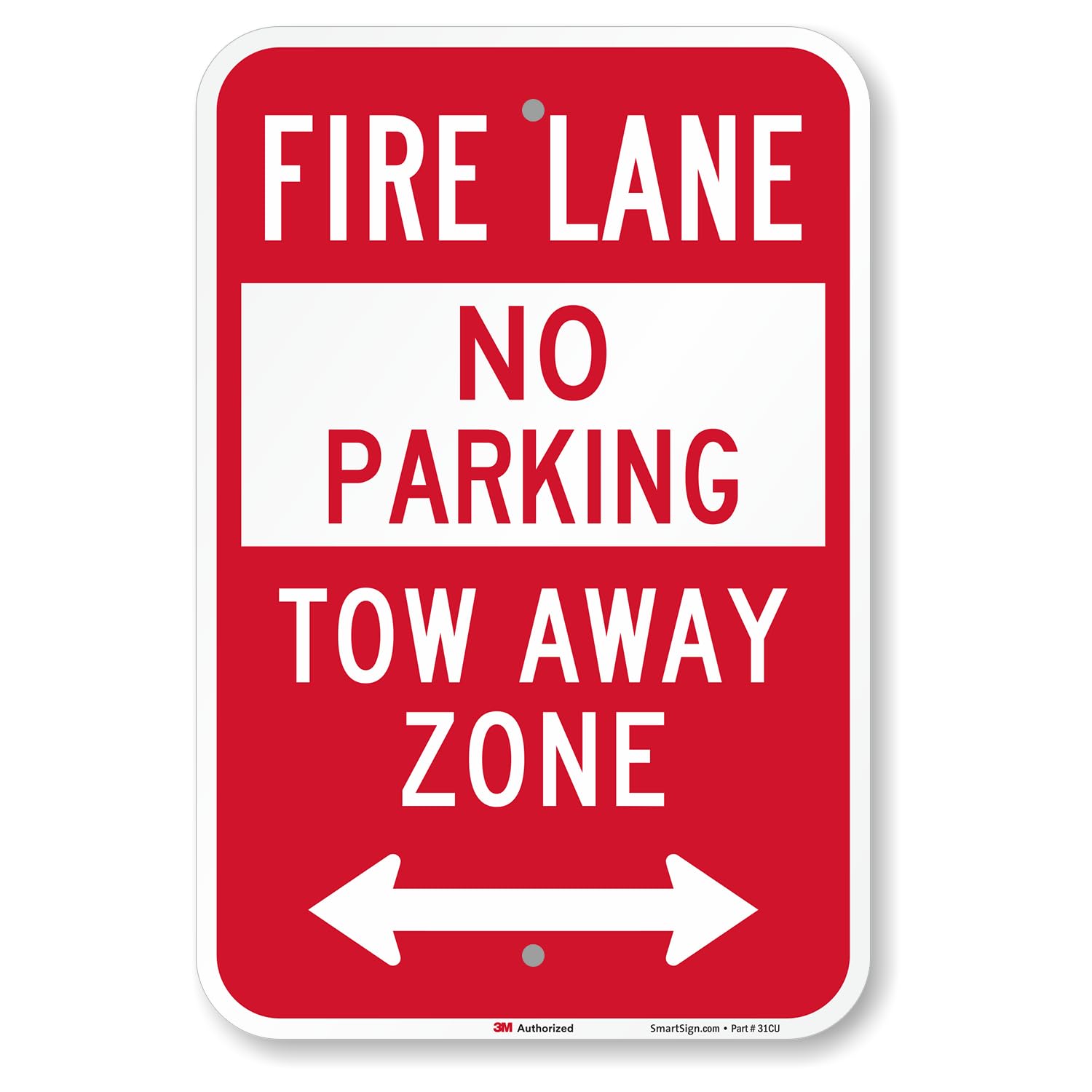 SmartSign 18 x 12 inch “Fire Lane - No Parking, Tow Away Zone” Sign, 63 mil Aluminum, 3M Laminated Engineer Grade Reflective Material, Red and White, Made in USA