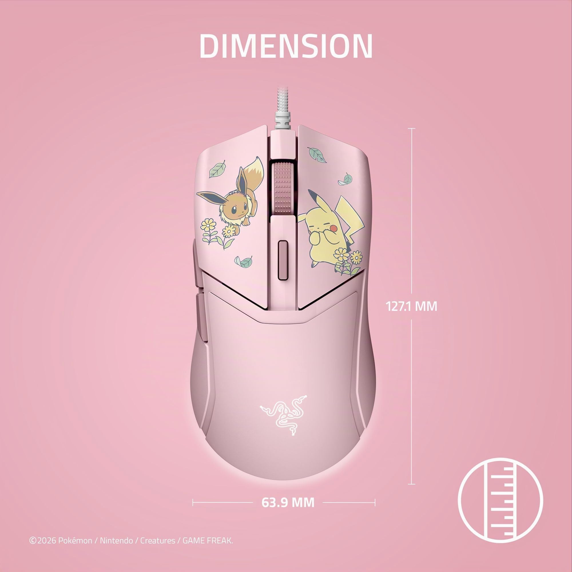 Razer Cobra Pokémon Pikachu & Eevee - Souris de Jeu Filaire légère avec Chroma RGB - 58 g - 8 500 DPI - Câble Speedflex | Édition Pikachu & Évoli