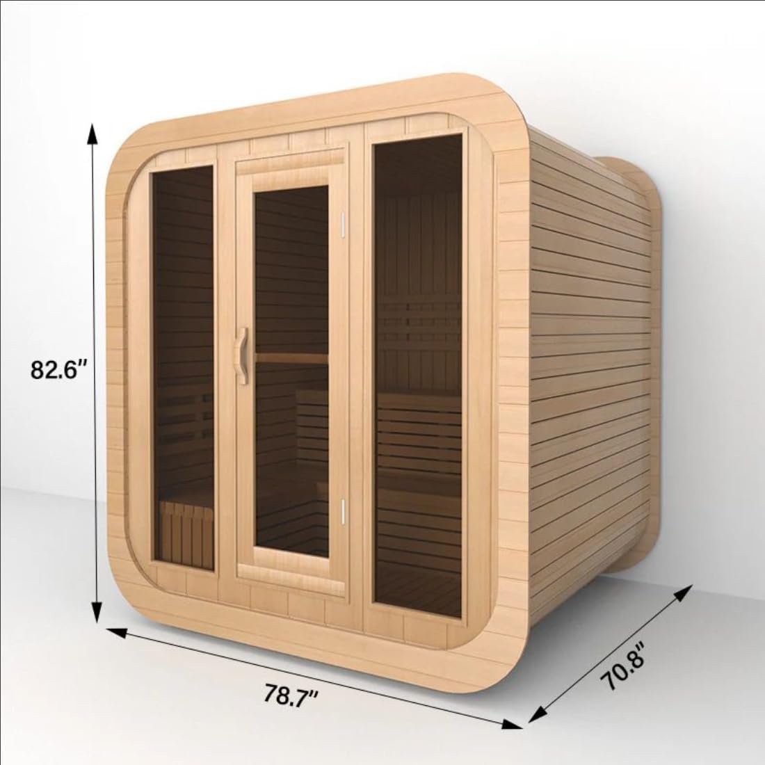 ZONEMEL 4-6 Person Wooden Outdoor Steam Sauna Room, Canadian Hemlock, ETL Certified 6KW TOULE Heater, Top PU Waterproof Cloth, Side Wooden Boards, Lying Down Benches, 8mm Tempered Glass, 220V