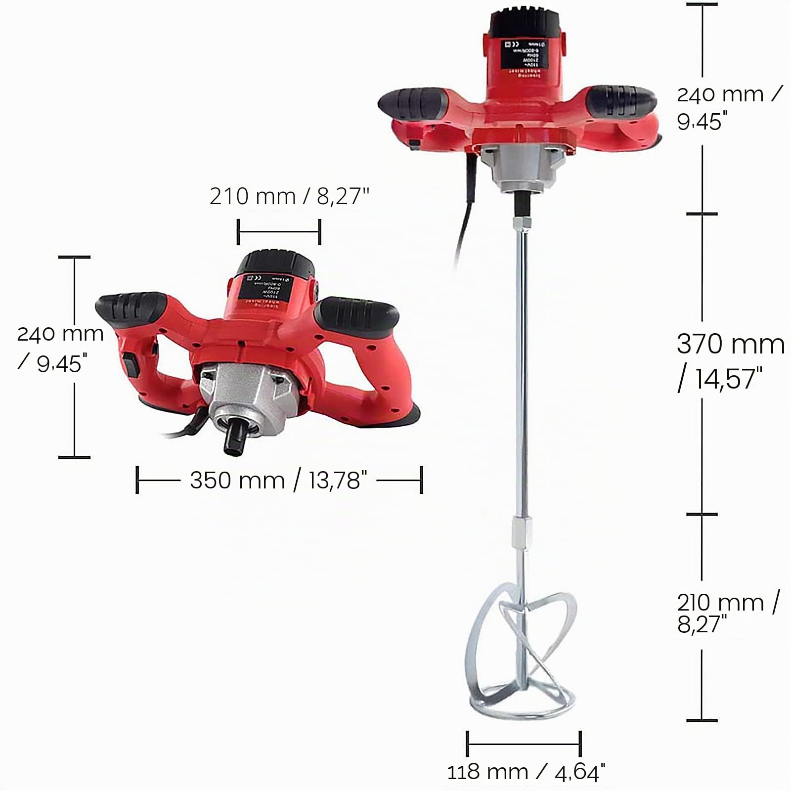 Malaxeur Mortier Colle (2100W, 0-800 r/min, avec 6 vitesses réglables, fonctionnement à verrouillage), Mélangeur de Ciment et électrique Portable Professionnel