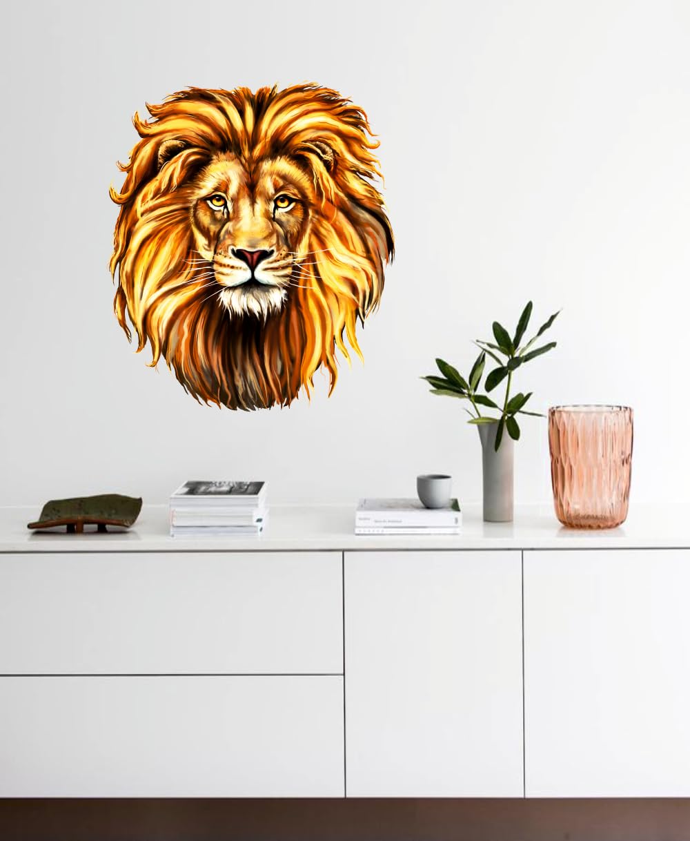 Front See Face Lion Wall Sticker for Living Room/Bedroom/Office (Size - 30 Cm X 34 Cm)