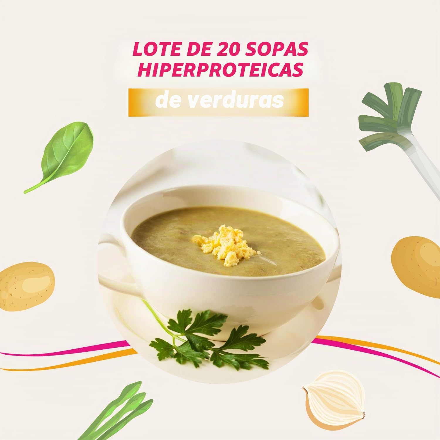 Sopa de verduras - Comida adelgazante - Sopa rica en proteínas en económico lote de 20 sopas